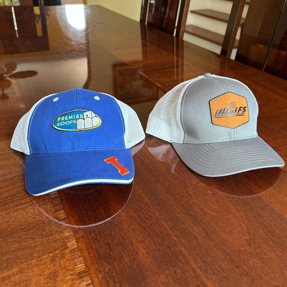 Cooperative Blue Cap with Logo and ILLINI FS baseball cap lot of two